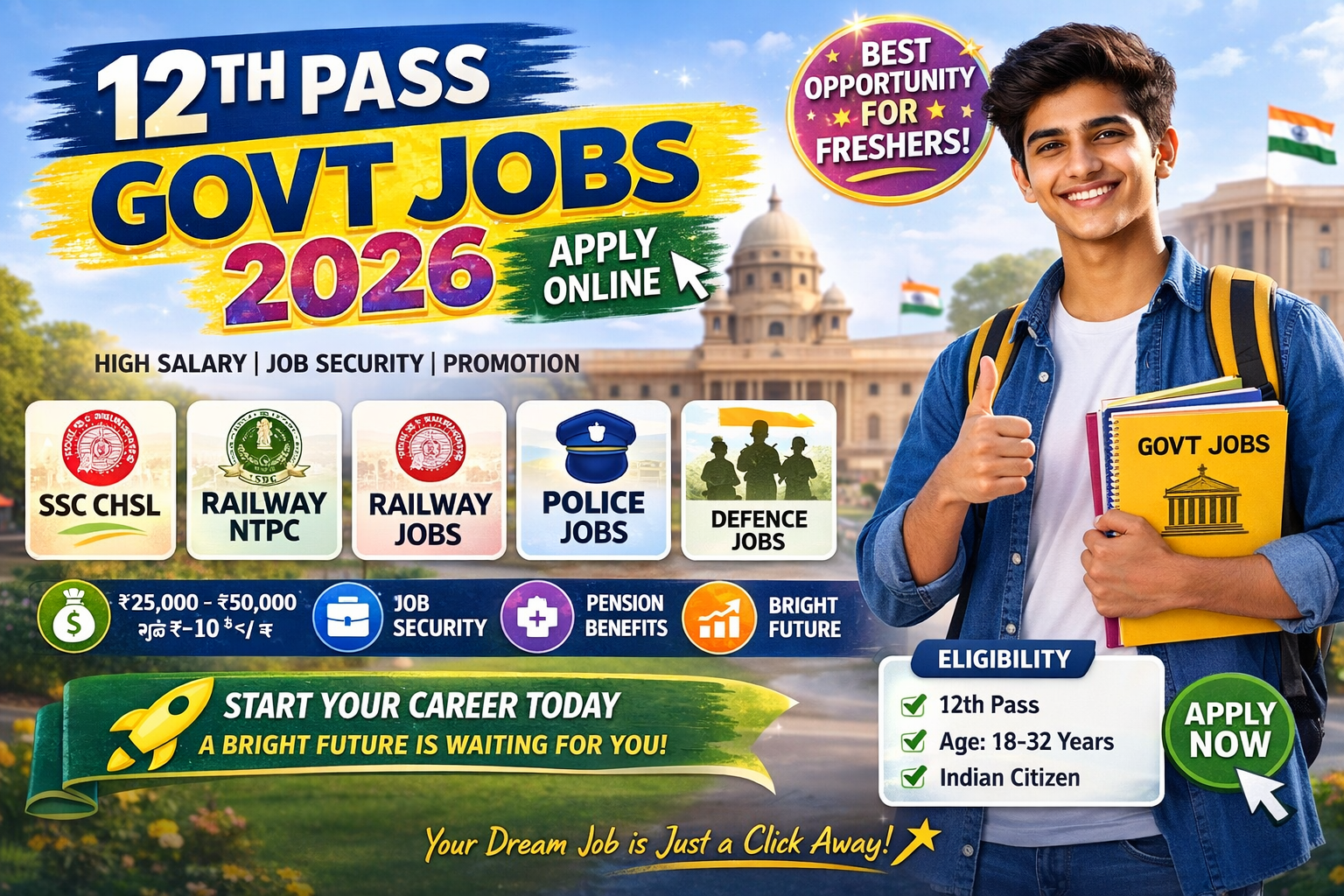 12th pass govt jobs 2026 apply online ssc chsl railway ntpc police vacancy india