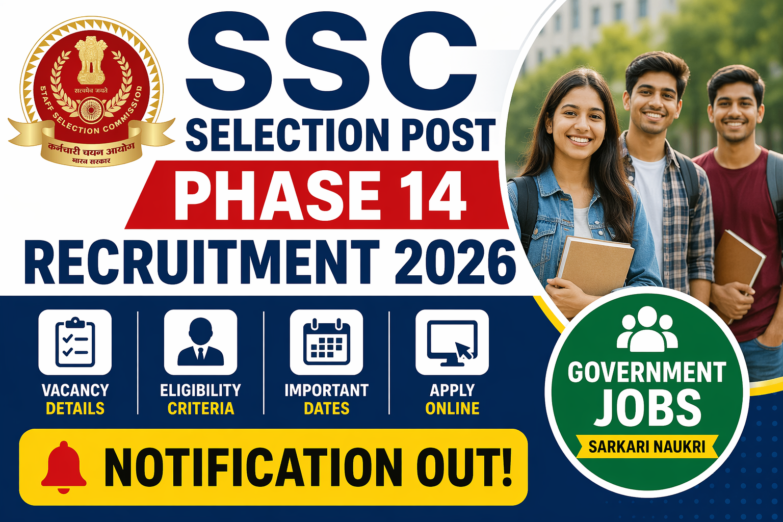 SSC Selection Post Phase 14 Recruitment 2026 notification out with vacancy, eligibility and apply online details