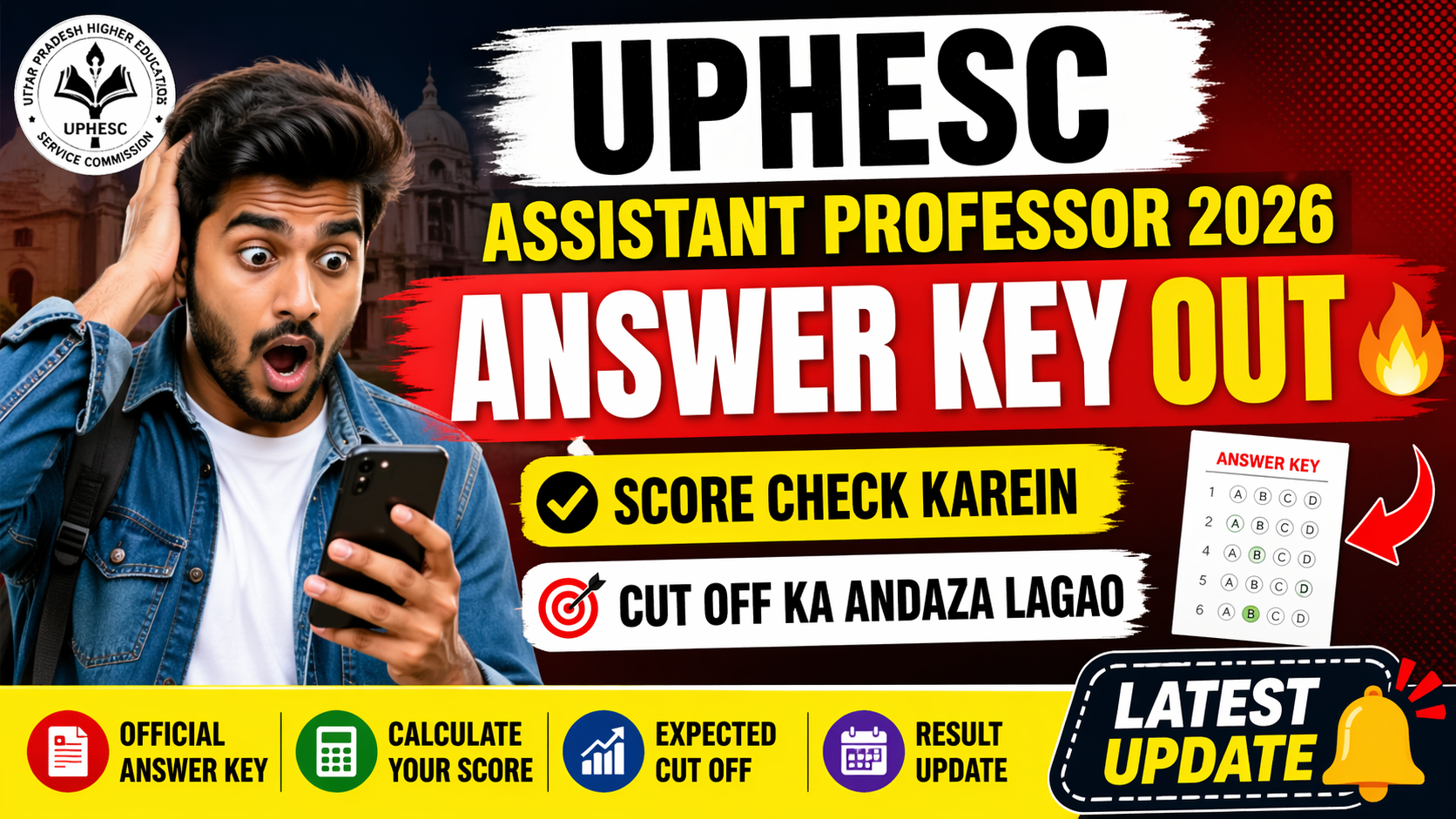 UPHESC Assistant Professor Answer Key 2026 thumbnail showing score check and expected cut off update